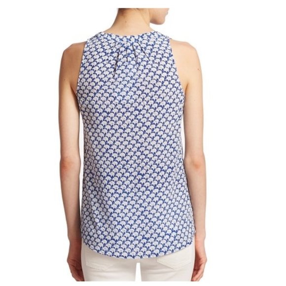 Joie Blue & White Silk Elephant Top Size Large - Picture 2 of 10